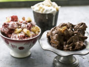 Clockwise from left: Snickerdoodle Red Velvet Cake Ice Cream, Quadruple Chocolate Eclair Ice Cream and Rice Krispie Treat Ice Cream