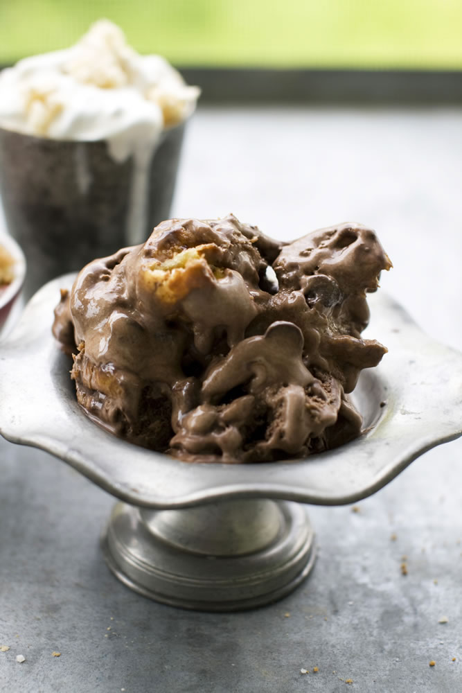 Quadruple Chocolate Eclair ice cream, front, and Rice Krispie Treat ice cream