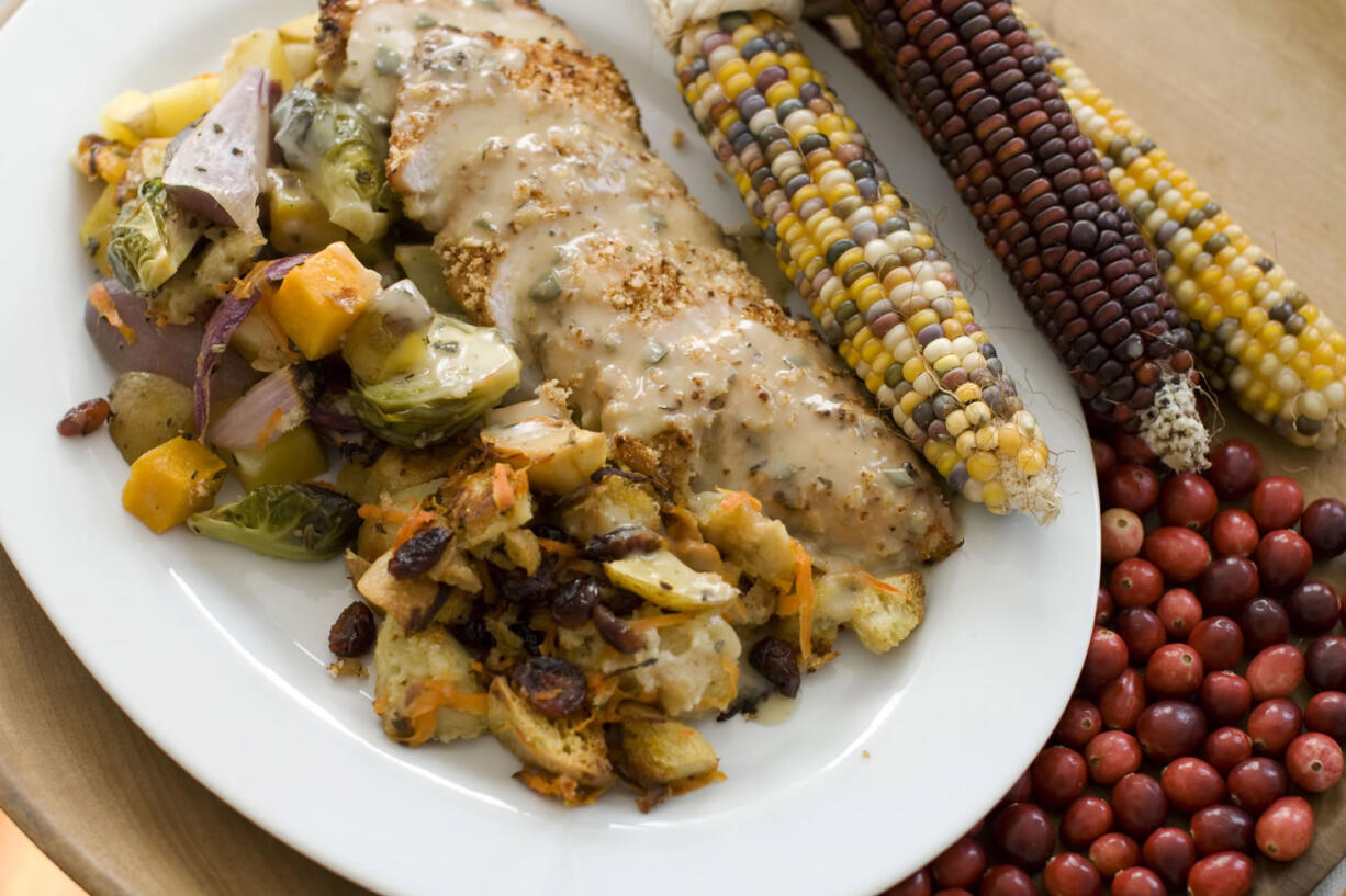 A one-pan Thanksgiving dinner gets in all the treasured familiar flavors in quantities to serve two -- and spare you the dishwashing rotations.