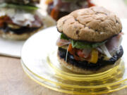 Grilled Veggie Sandwiches With Roasted Garlic Mayonnaise start with a bounty of vegetables from the farmers markets.