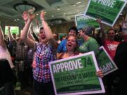 Supporters cheer at an election watch party for proponents of Referendum 74, which would uphold the state's new same-sex marriage law, Tuesday in Seattle.