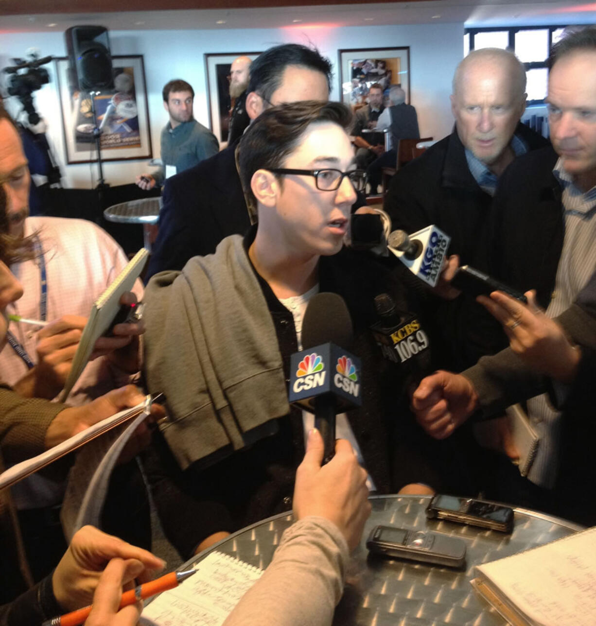 San Francisco Giants pitcher Tim Lincecum talks to reporters on Friday.