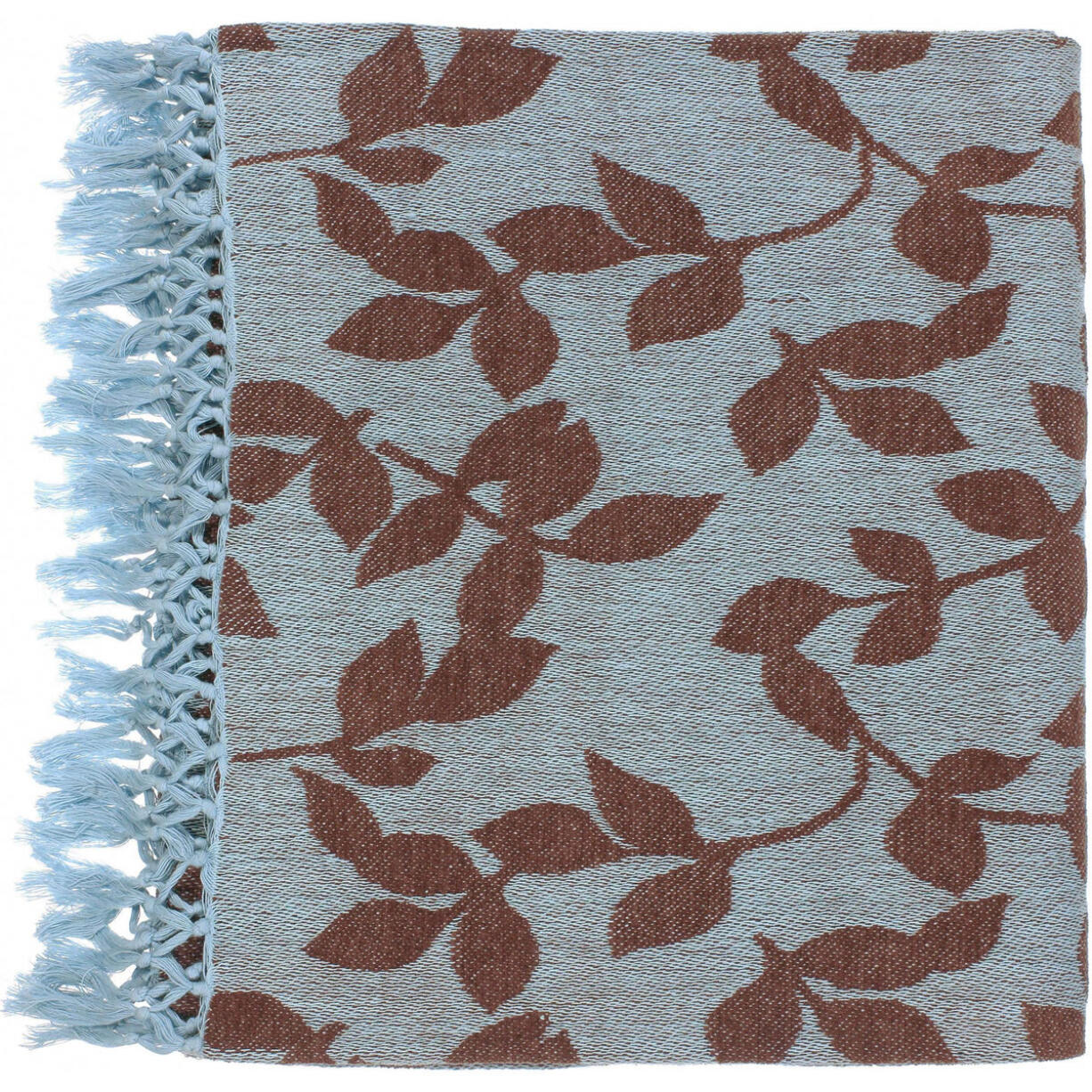 A soft blue with leaf pattern throw.