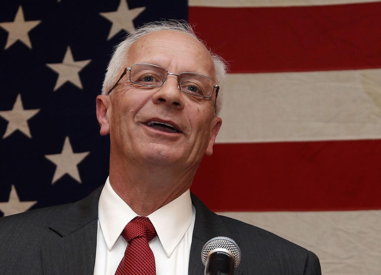 Then-Michigan Republican House candidate Kerry Bentivolio speaks at his election night party in Novi, Mich., in 2012.