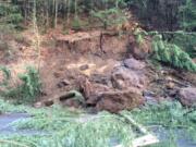 A landslide has blocked the northbound lanes of Interstate 5 north of Woodland near Dike Access Road.