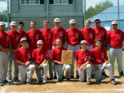 Hazel Dell Metro 13s Babe Ruth Southern Washington champions. Bottom row (from left): Wyatt Rogina, Alan Becklehimer, Grant Francis, Tanner Jacques, Jack Ducote.