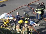 An emergency situation that involved an explosion in the maintenance basement at the Port of Camas-Washougal offices was staged as part of a drill on Tuesday, April 23.