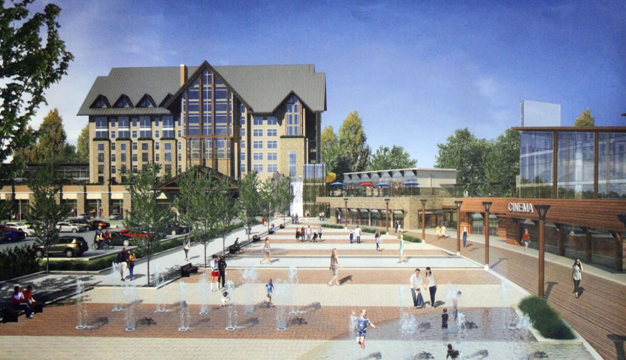 This photo shows an artist's rendering of a casino complex Clairvest Group, Inc., wants to build on the site of an old greyhound racing track in Wood Village, Ore.