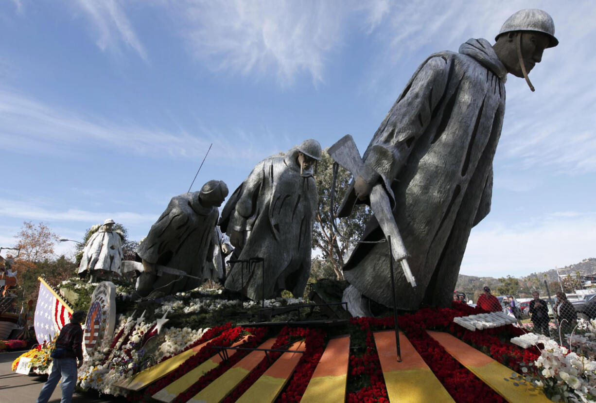 The Tournament of Roses float &quot;Freedom Is Not Free&quot; by the Korean War Commemoration Committee is seen in Pasadena, Calif., during the final judging of floats on Monday, prior to the kickoff of the 124th annual parade today.