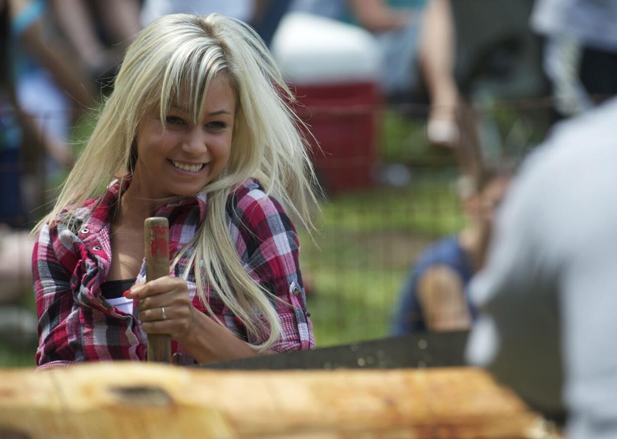 Amber Sundahl, 19, competes in the Jack &amp; Jill event with Daniel Wagner Jr., 19, both of Yacolt, during the annual Amboy Territorial Days on July 14, 2012.