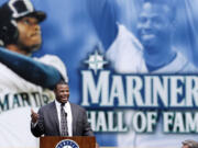 Former Seattle Mariners' Ken Griffey Jr. speaks at a luncheon in his honor on Friday at Safeco Field.