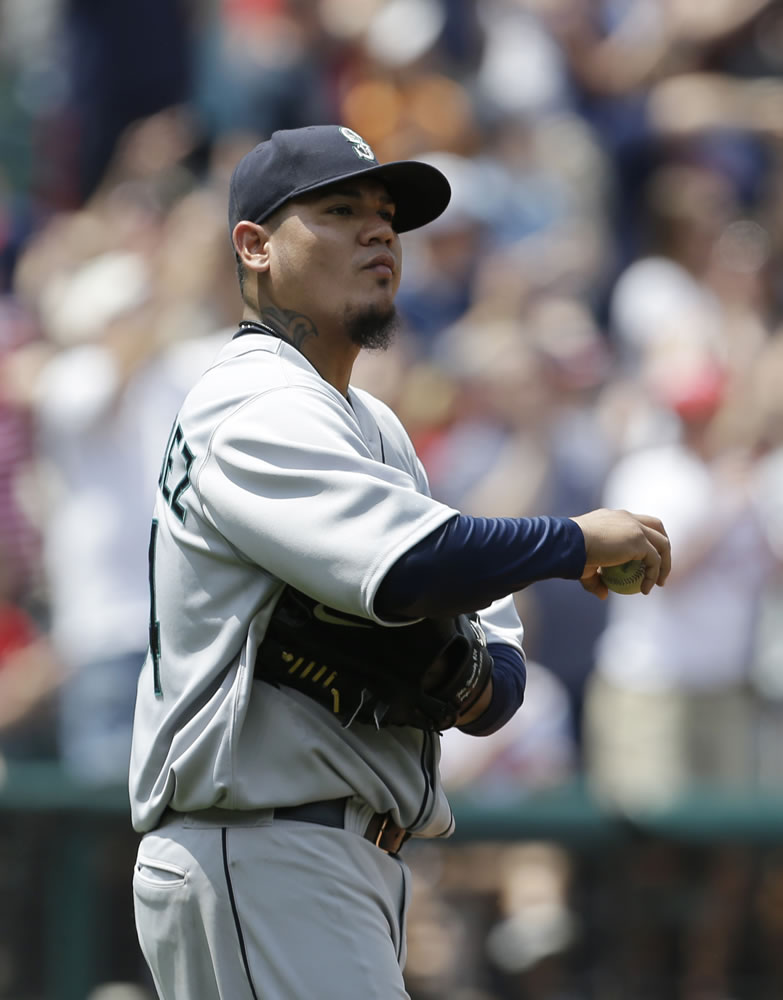 Felix Hernandez reacts after giving up a three-run home run to Cleveland's Michael Brantley in the second inning Sunday.