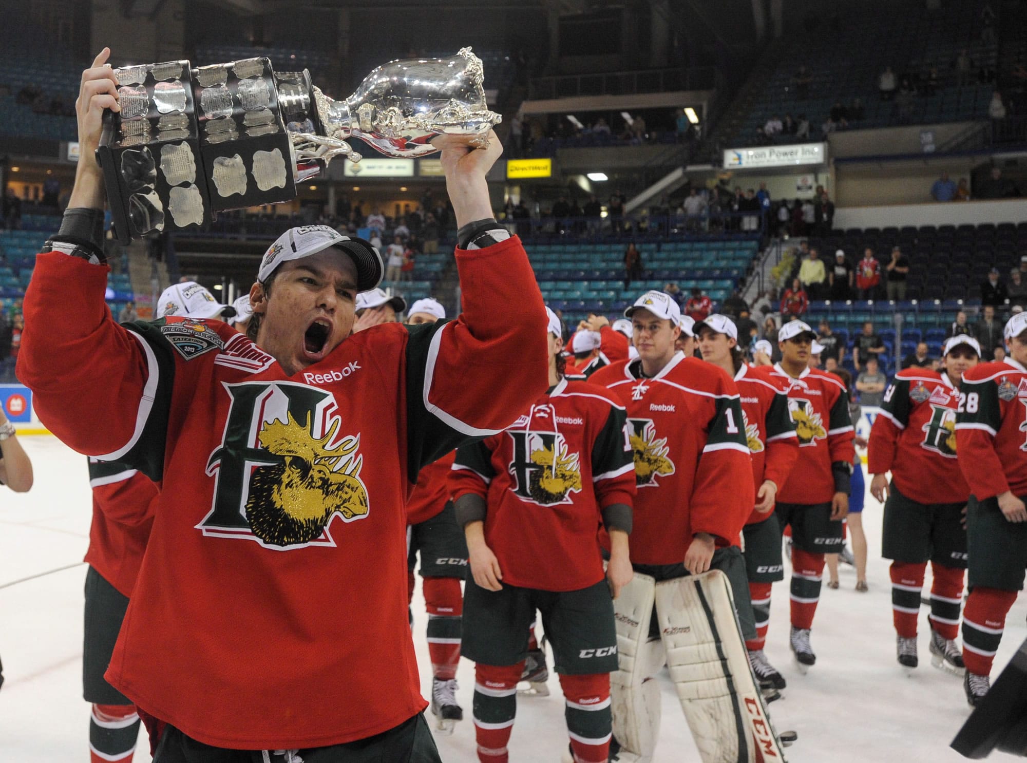 Halifax Mooseheads left winger Jonathan Drouin holds the Memorial Cup after the Mooseheads defeated the Portland Winterhawks 6-4 on Sunday.