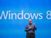 Microsoft CEO Steve Ballmer comments on the Windows 8 operating system before unveiling the new Surface, a tablet computer  to compete with Apple's iPad at Hollywood's Milk Studios in Los Angeles in June.