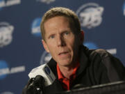 Gonzaga head coach Mark Few makes remarks during a news conference after practice on Friday.