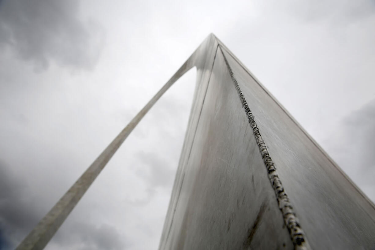 Welds are seen going up the south leg of the stainless steel Gateway Arch in St. Louis in October. Under President Dwight D. Eisehower, the nation prepared for the 50th birthday of the National Park Service with a spending splurge that refurbished Independence Hall in Philadelphia and helped complete the Gateway Arch in St. Louis and the 469-mile Blue Ridge Parkway. Next year, the world-famous system turns 100 and the celebration will be far more modest.