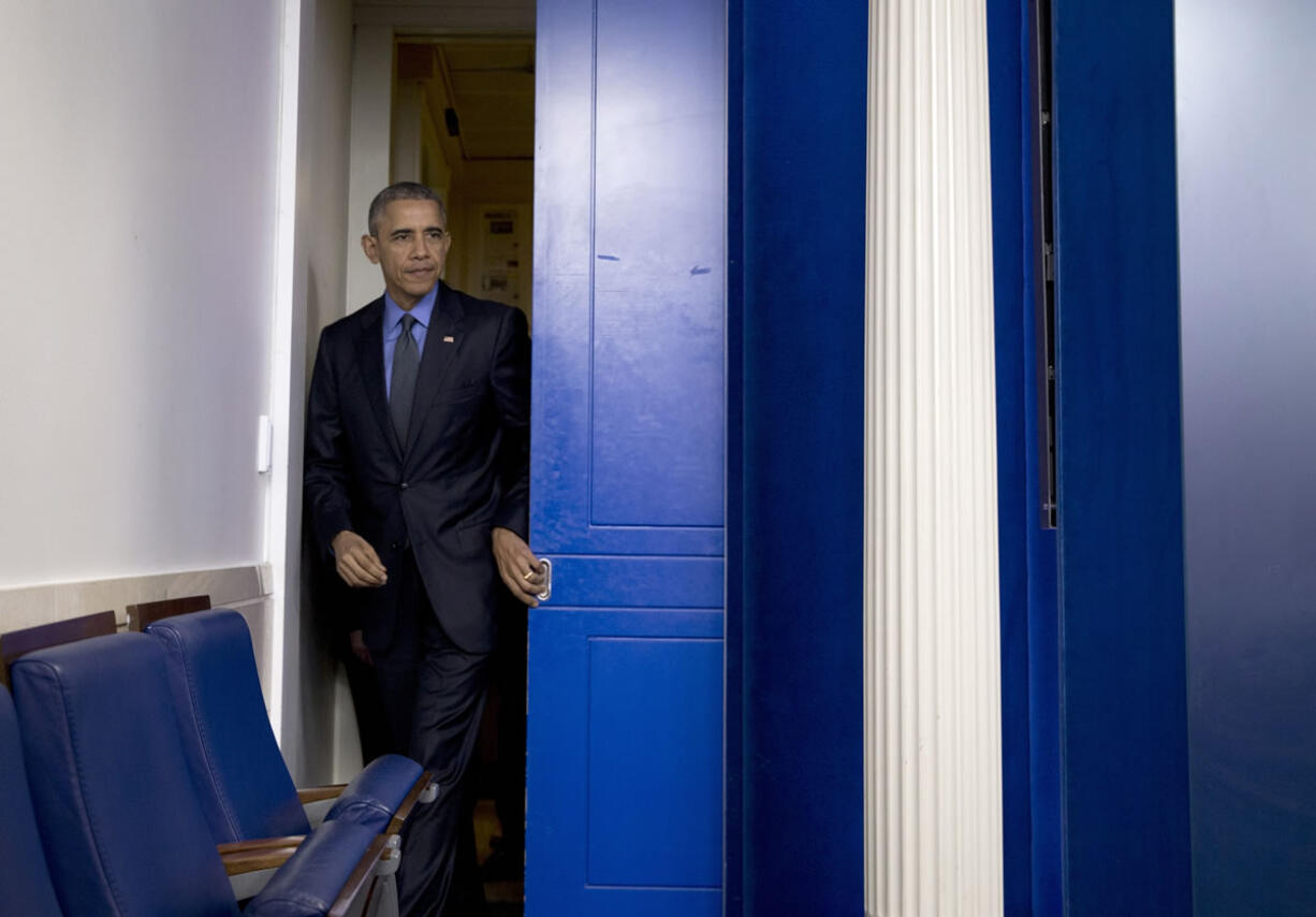 President Barack Obama arrives at a news conference Dec. 18 in the Brady Press Briefing Room in the White House.