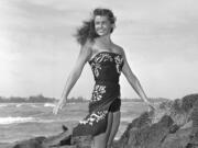 Esther Williams on location in 1950 for the film &quot;Pagan Love Song.&quot; According to a press representative, Williams died in her sleep Thursday in Beverly Hills, Calif.