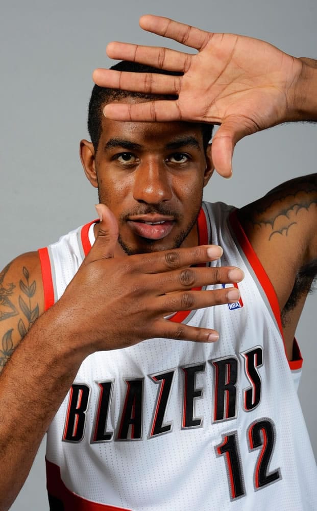 Portland Trail Blazers' LaMarcus Aldridge took part in the team's NBA basketball media day in Portland on Monday.