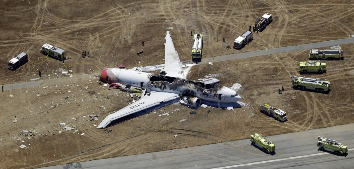 The wreckage of Asiana Flight 214 is seen from above after it crashed July 6 at the San Francisco International Airport.