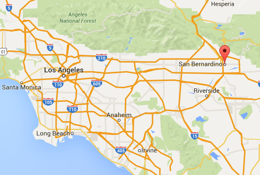 San Bernardino, Calif., is about 60 miles east of Los Angeles.