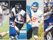 All-State football players (from left) Jared Bentley of Camas, Kedrick Johnson of Hockinson, Lane Andersen of Ridgefield and Cameron Loos of Hockinson