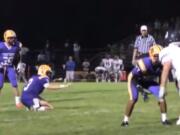 In this video image, Columbia River prepares for a field goal attempt at the end of Friday's game against Skyview.