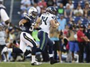 Sean McGrath (84) is playing a bigger role this preseason for the Seahawks, who are thin on tight ends.