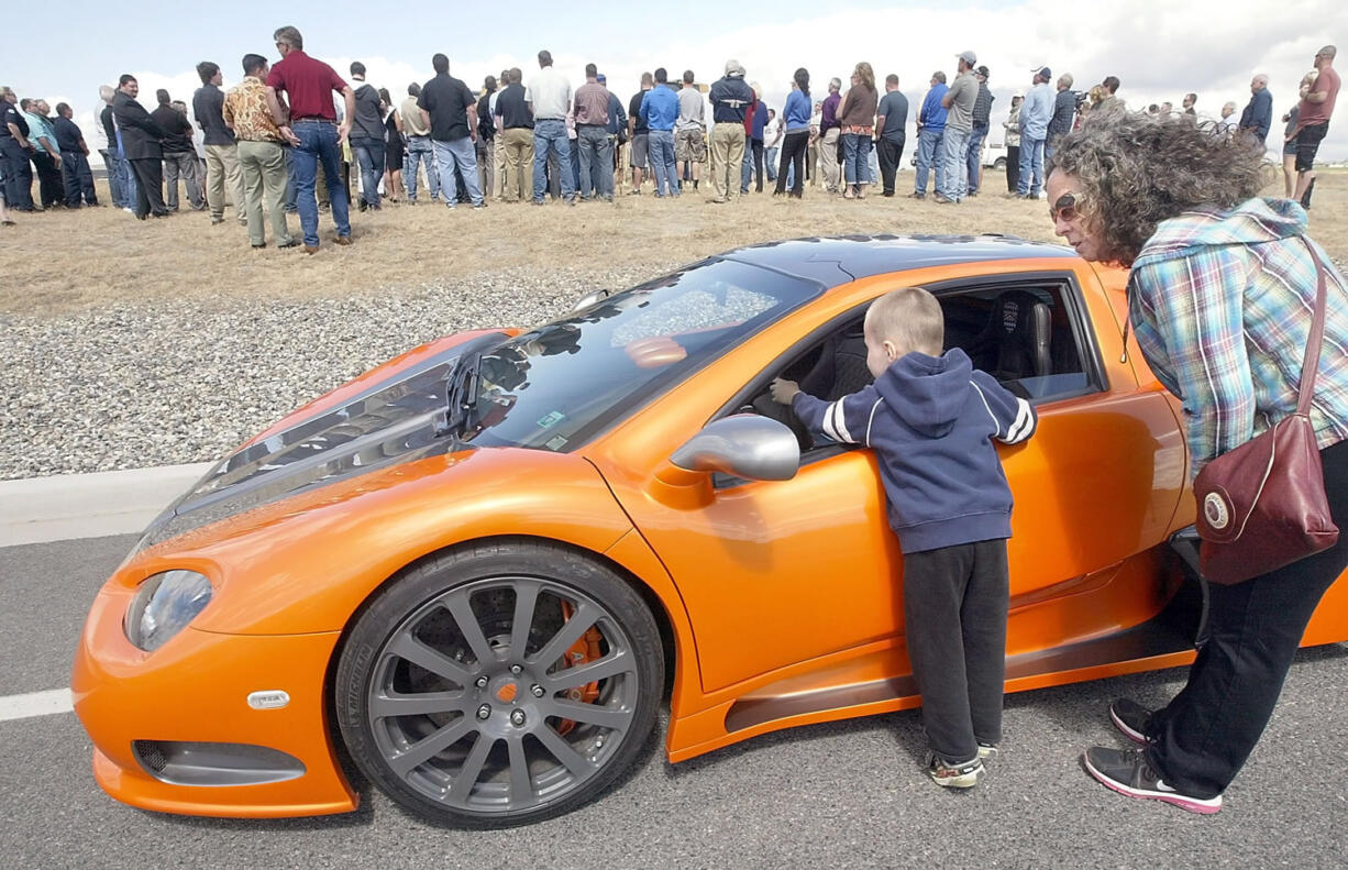 An Ultimate Aero is displayed at the Tuesday groundbreaking event for SSC North America in West Richland.