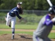 Skyview baseball player Adam Walker pitches against Heritage, Friday, April 26, 2013.