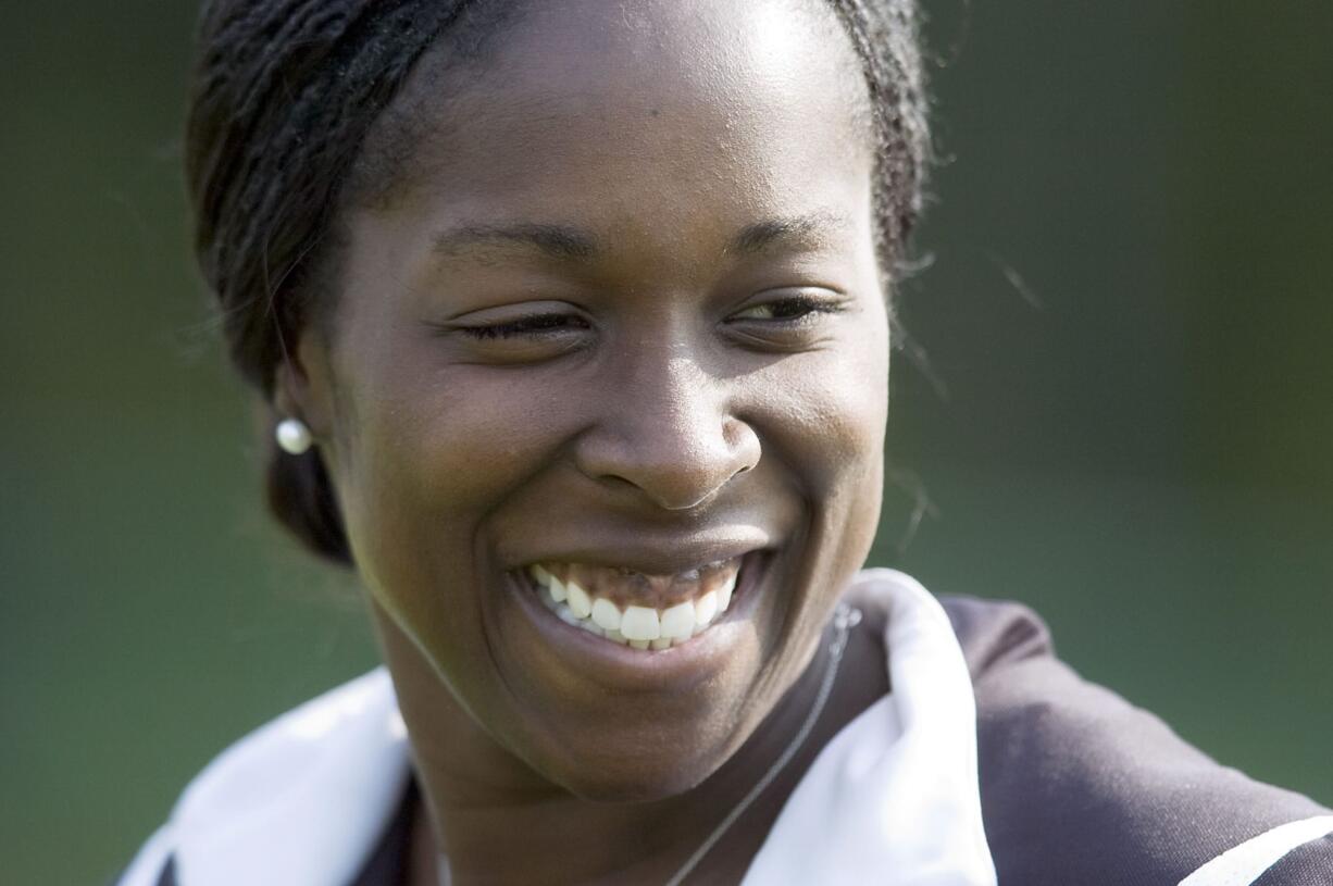 Tina Ellertson, a member of the U.S. National Soccer Team, pays a visit to the Macaya Soccer Camp, Friday, July 25, 2008.