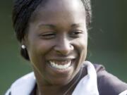 Tina Ellertson, a member of the U.S. National Soccer Team, pays a visit to the Macaya Soccer Camp, Friday, July 25, 2008.