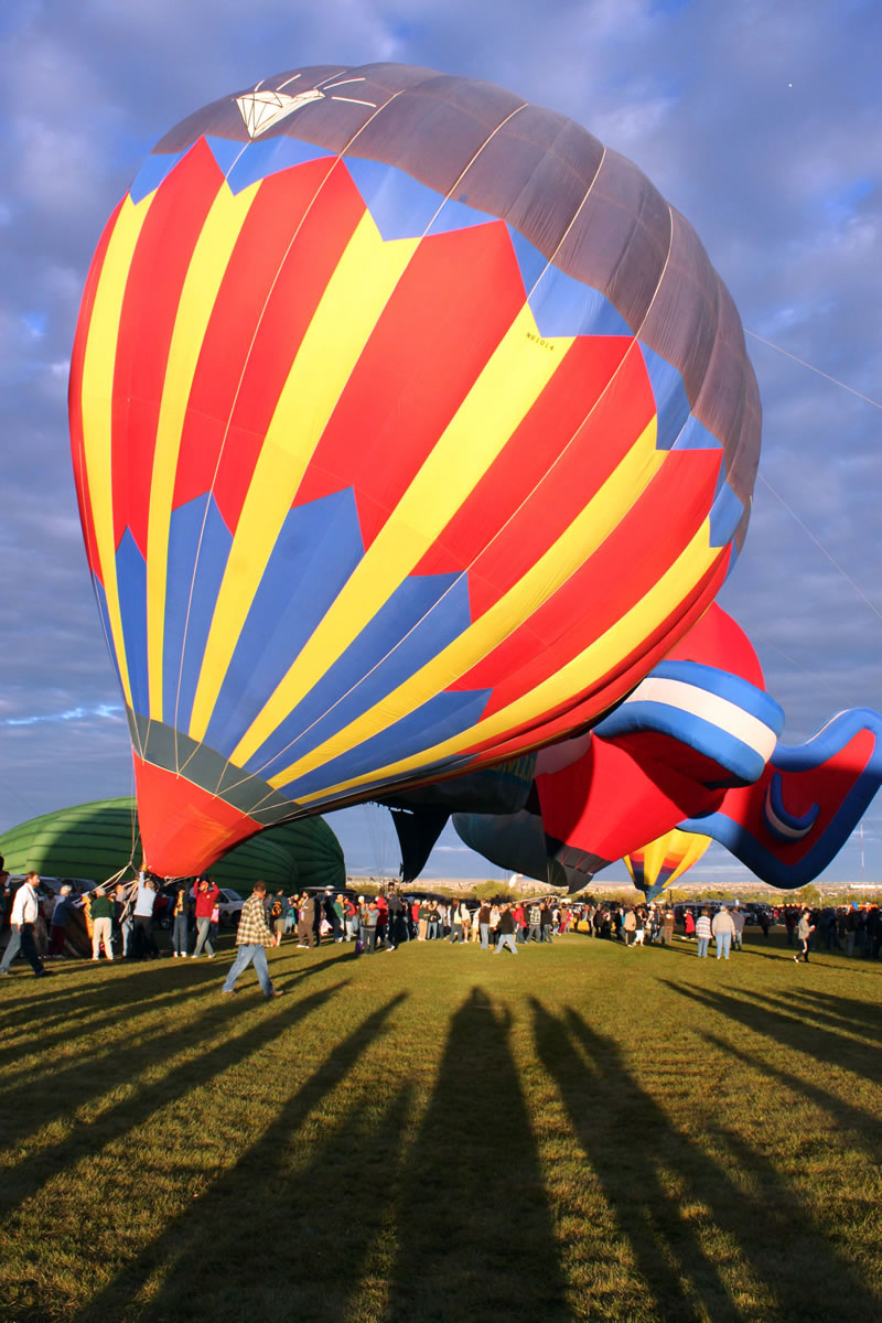 Hot air balloons inflating during the 40th annual Albuquerque International Balloon Fiesta in Albuquerque, N.M.