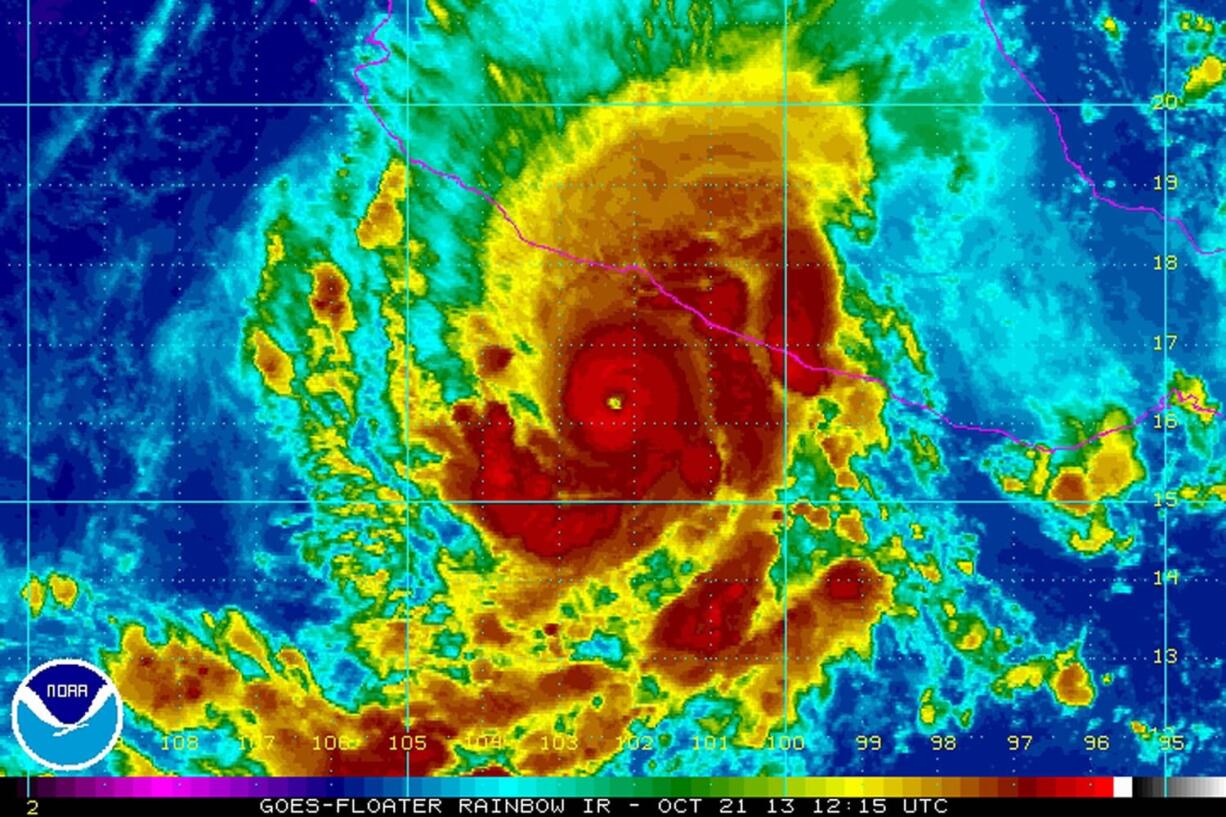 A satellite image provided by the National Oceanic and Atmospheric Administration shows Hurricane Raymond in the Pacific Ocean off the coast of Mexico.