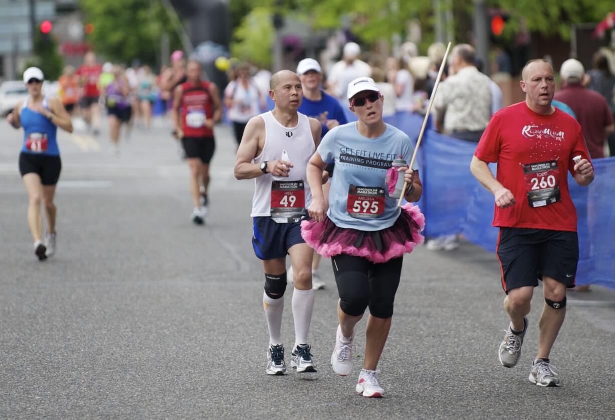 Runners approach the finish line of the 2012 Vancouver USA Marathon.