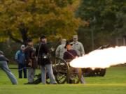 An 1841 mountain Howitzer is fired to start the annual Veterans Parade at Fort Vancouver.