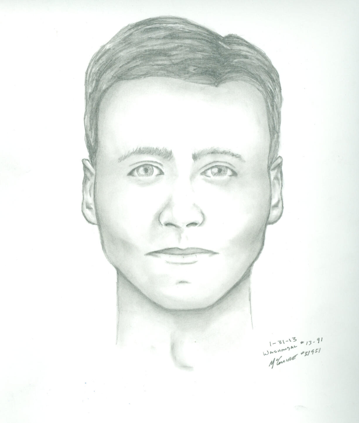 Washougal police are investigating a home invasion where two men forced their way into an elderly woman's house and bound her with duct tape on Jan. 22. Anyone who recognizes the person in the composite drawing of one of the suspects is asked to call Washougal police at 360-835-8701.