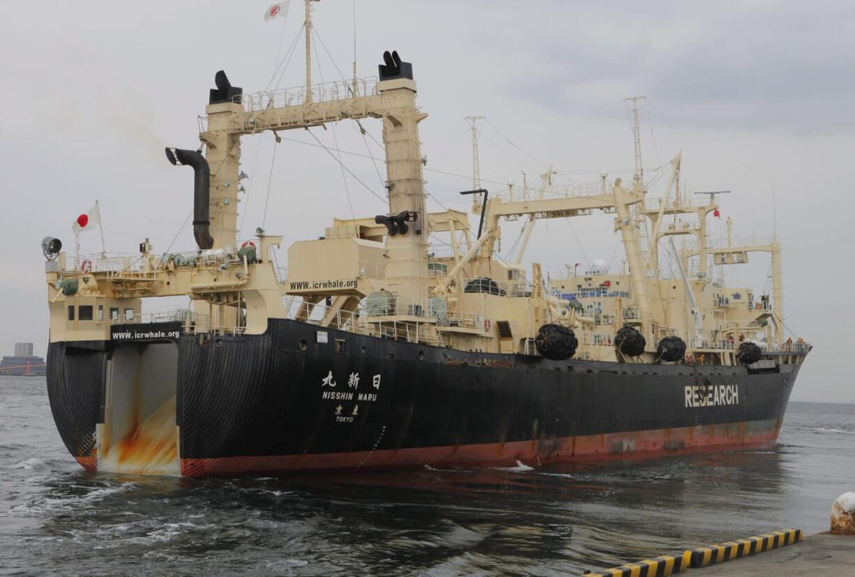 Japan's whaling ship Nisshin Maru leaves a port in Tokyo on March 25, 2011, for the water off Miyagi Prefecture.