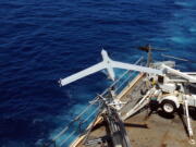 An Insitu ScanEagle unmanned aircraft is launched from a U.S. Navy warship in 2009. Bingen-based unmanned aircraft maker Insitu Inc.