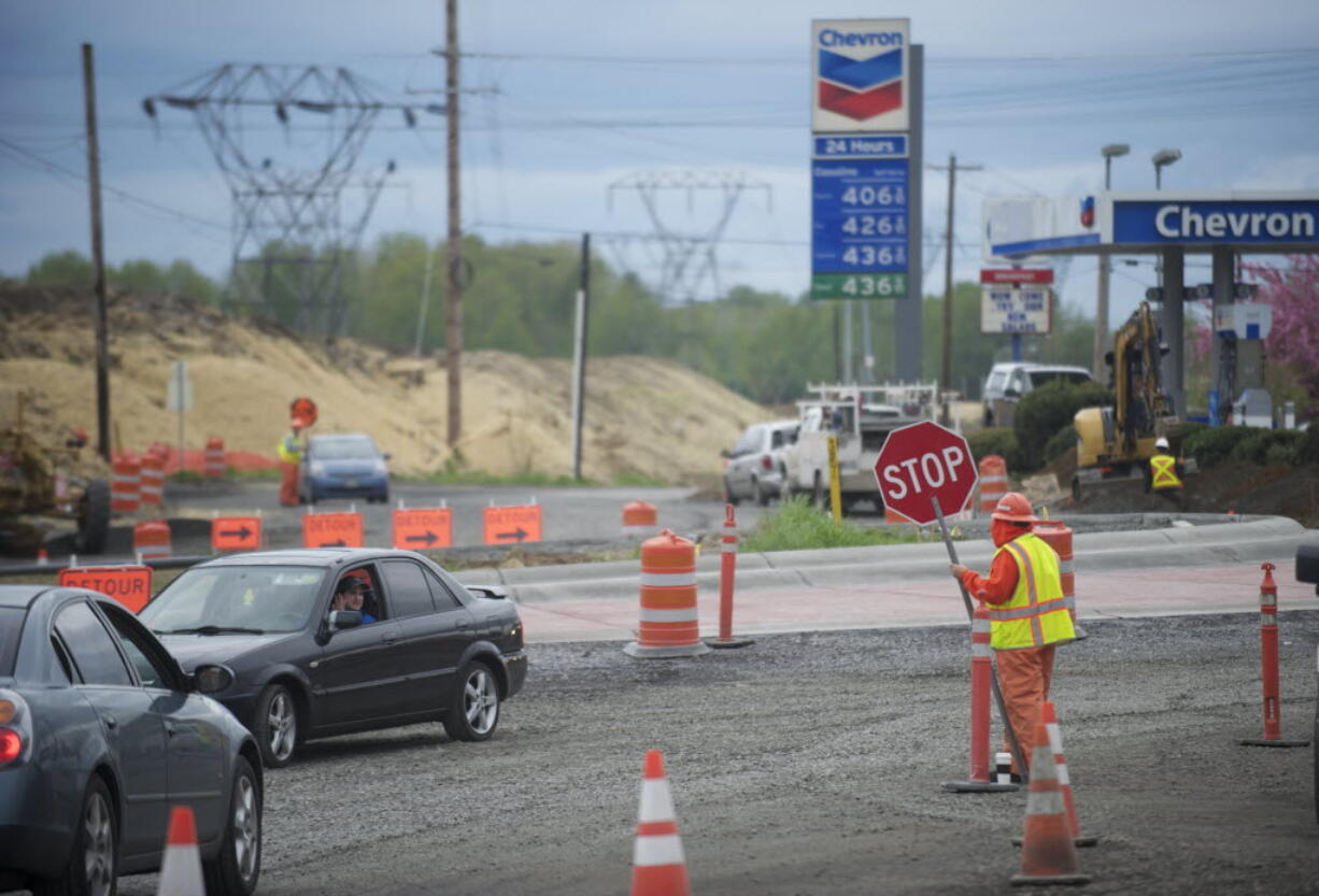 Construction continues along C Street in Washougal as part of the widening project on Highway 14 in April.