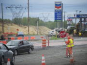 Construction continues along C Street in Washougal as part of the widening project on Highway 14 in April.