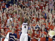 Gonzaga's Gary Bell Jr. (5) follows through for a 3-point shot against Loyola Marymount, Saturday, Feb. 9, 2013. Gonzaga reached an all-time ranking, coming in at No. 2 on Monday, Feb.