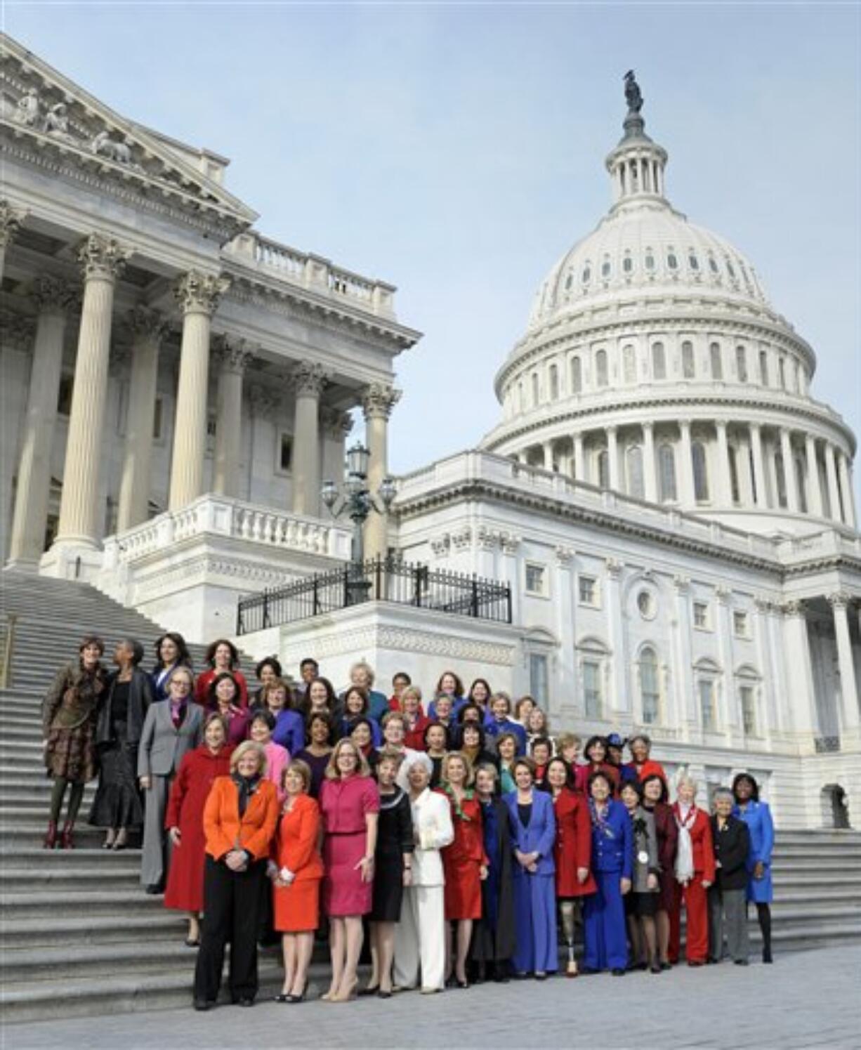 Female House members gathered for a group portrait at the U.S.