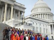 Female House members gathered for a group portrait at the U.S.