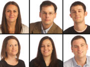 Blethen Award winners from The Columbian, clockwise from top left, Marissa Harshman, Aaron Corvin, Eric Florip, Erik Hidle, Stevie Mathieu and Stephanie Rice.