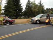 Firefighters on Monday morning responded to a head-on, two-car crash near Battle Ground.