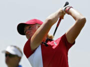 United States' Stacy Lewis hits her tee shot at the Solheim Cup. Lewis, the No.