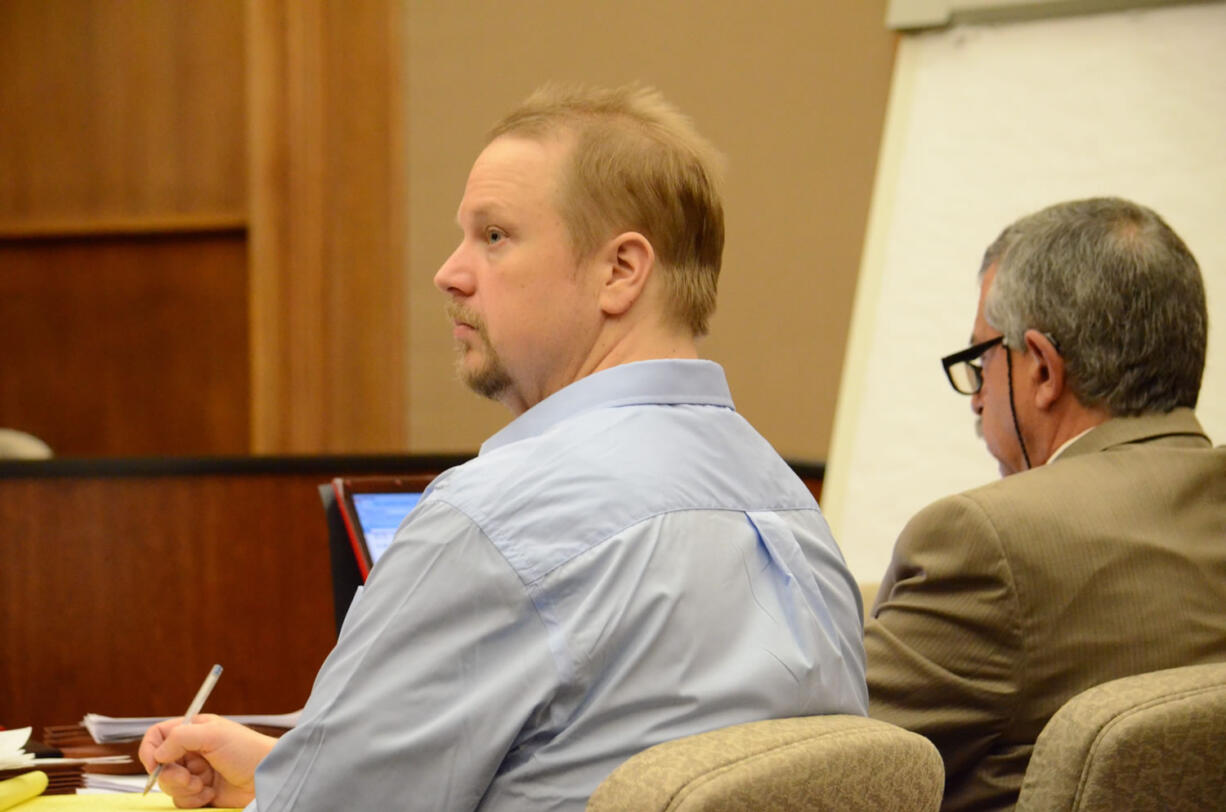 Troy Fisher, accused of killing his father, appeared Tuesday, April 23 in Clark County Superior Court as the defendant passed up a jury trial in favor of a bench trial in which Judge Barbara Johnson will decide his fate.