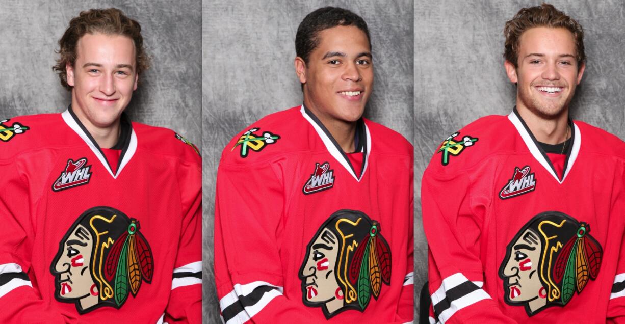 Brendan Leipsic, from left, Keegan Iverson and Chase De Leo scored in Portland's 3-2 win over Lethbridge on Tuesday.