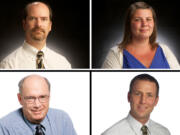 Clockwise from top left: Greg Jayne, new opinion page editor; Merridee Hanson, new news editor; Micah Rice, new sports editor; and John Laird, retiring opinion page editor.